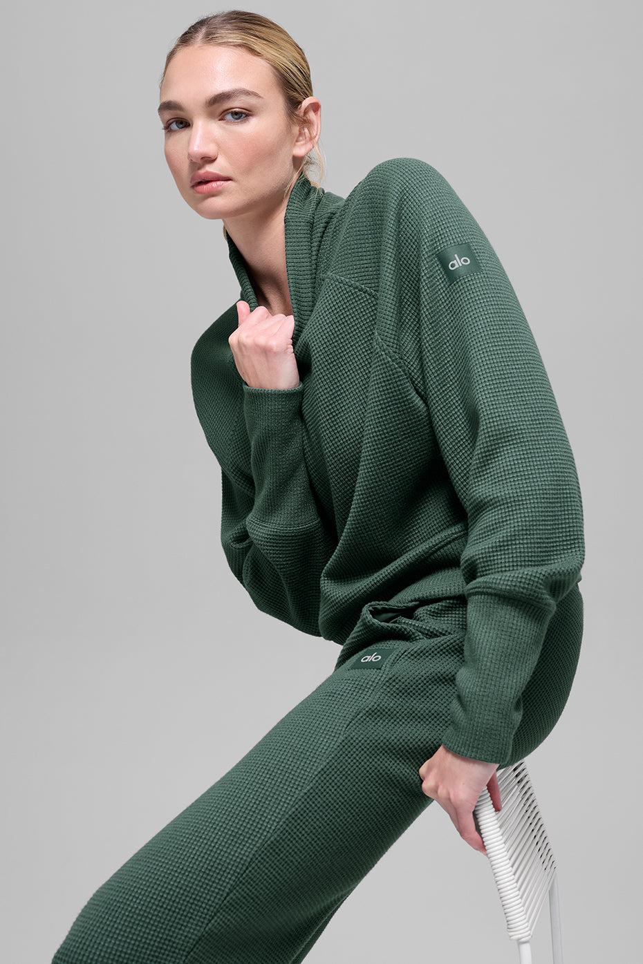 Waffle Weekend Escape Mock Neck Long Sleeve - Clover Green - Image 5
