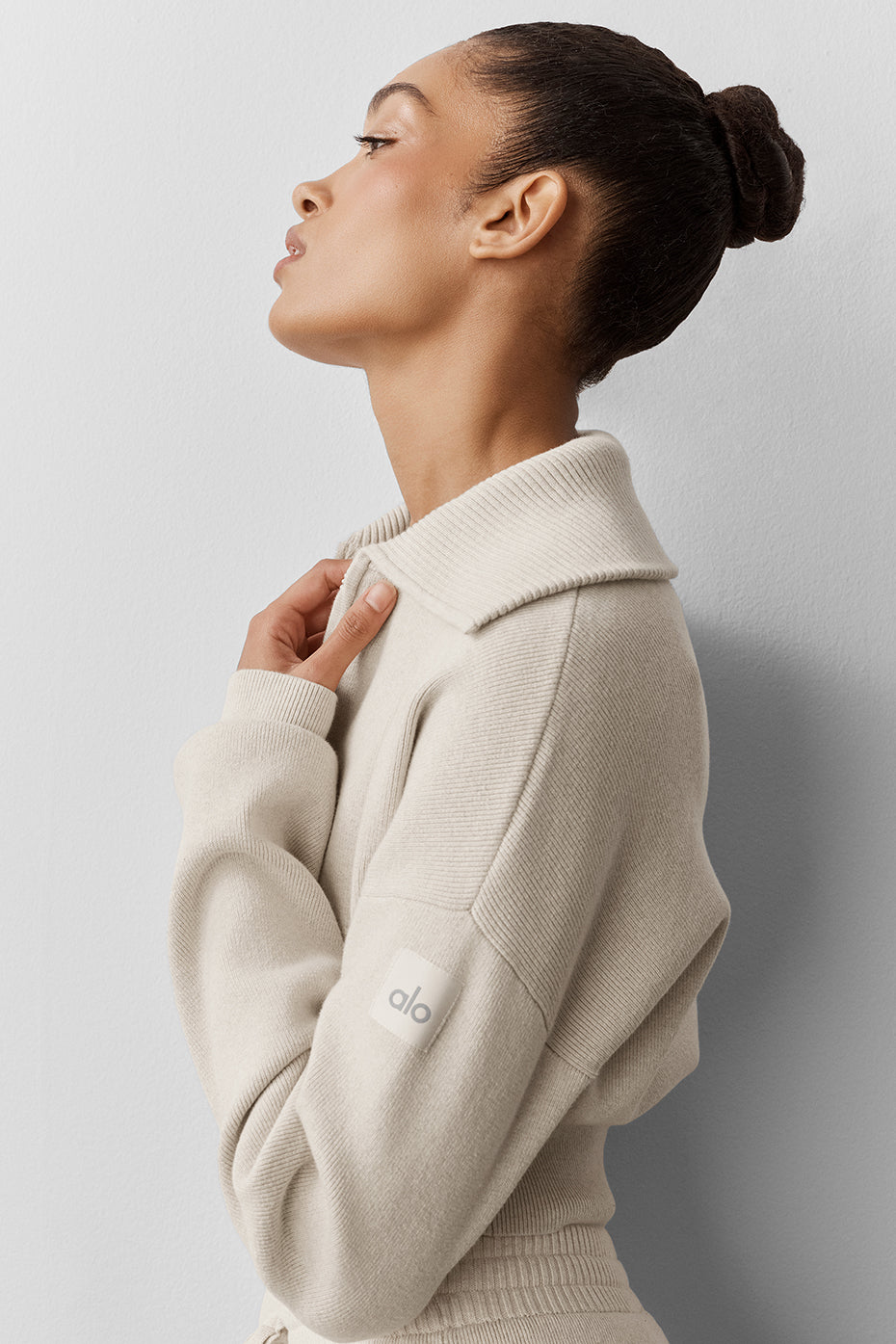 Scholar Knit Cropped Full Zip Jacket - Oatmeal Heather - Image 4