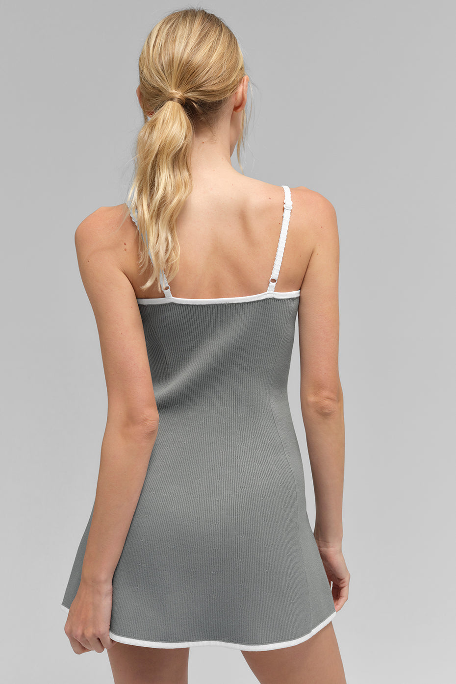 Ribbed Sweater Knit Highline Dress - Lunar Grey/White - Image 3